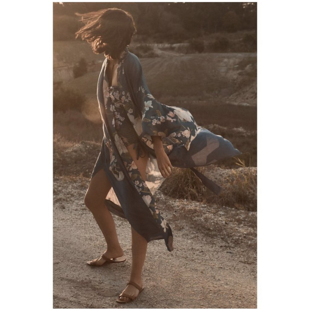 Boho Teal Blue Floral Peacock print Kimono coverup - Picture 3 of 6